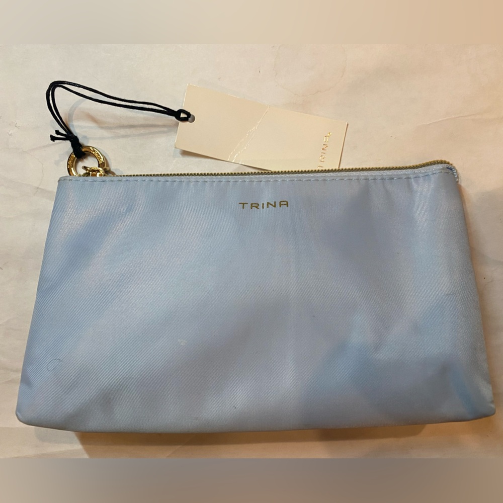 Trina Turk cosmetics makeup travel case light blue NWT